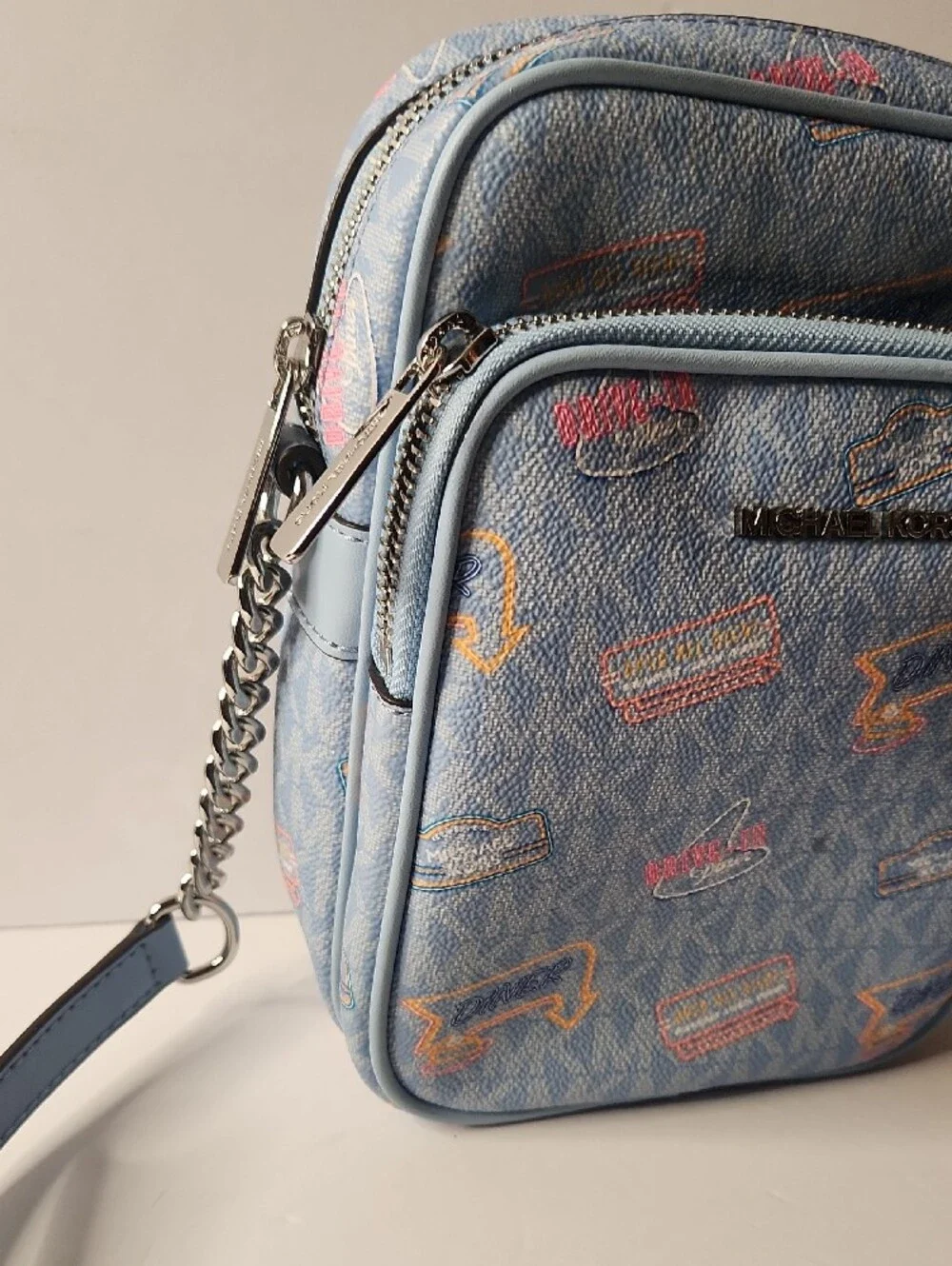 Michael Kors Jet Set Light Blue Logo-Print Messenger Crossbody